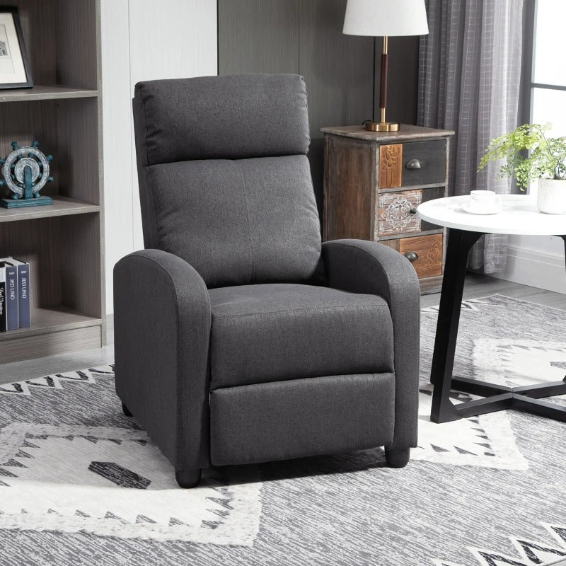 HOMCOM Fabric Recliner Chair Manual Home Theater Seating Single Reclining Sofa Chair with Padded Seat for Living Room, Dark Grey