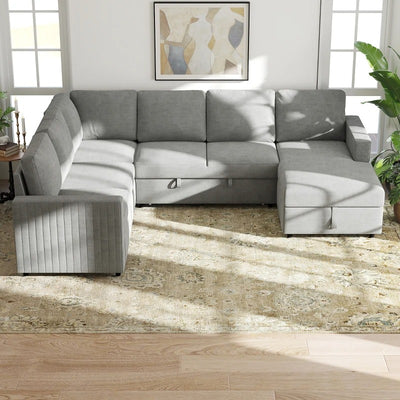HOMCOM Pull Out Sofa Bed, Sleeper Sofa Couch with Hidden Storage, Chaise Lounge, Velvet Upholstery, U-Shaped Futon Couch