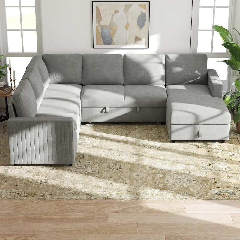 HOMCOM Pull Out Sofa Bed, Sleeper Sofa Couch with Hidden Storage, Chaise Lounge, Velvet Upholstery, U-Shaped Futon Couch