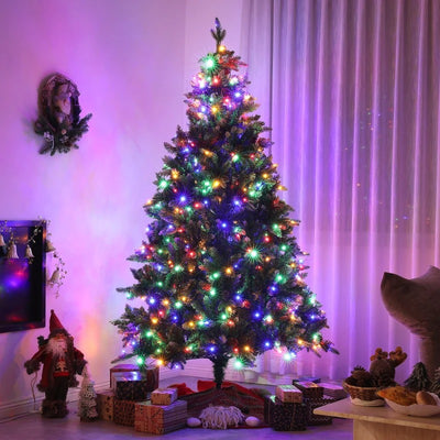 HOMCOM 7 Foot Prelit Artificial Christmas Tree with Dual Colour LED Light, Hinged Xmas Tree for Home Office Holiday