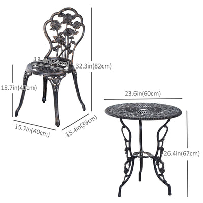 Outsunny 3 Pieces Aluminum Bistro Set, Bistro Table Set Outdoor Patio Furniture with Umbrella Hole, Patio Table and Chairs with Floral Patterns for Garden, Balcony, Porch, Bronze