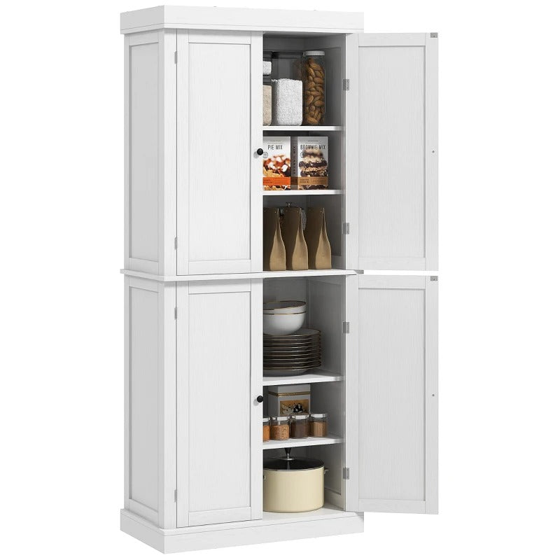 HOMCOM 72.5" Tall Kitchen Pantry Storage Cabinet with Adjustable Shelves & 4 Doors, White