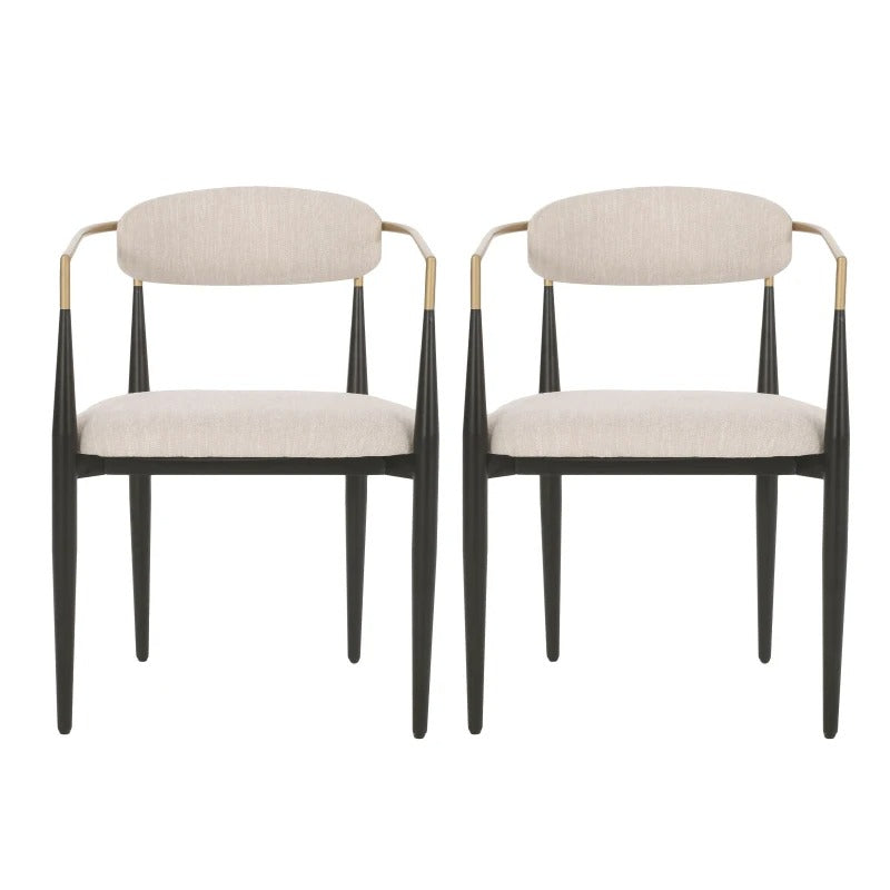 Set of 2 Modern Dining Chairs with Iron Frame and Gold Accent, Dining Seats for Ultimate Comfort and Style, 23 L x 22 W x 31.5 H, Beige