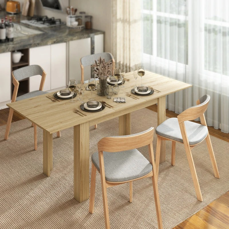 HOMCOM Modern Extendable Dining Table, 55.1 x 31.5 in, for 6-8 People, Expandable Dining Table for Kitchen, Natural Wood