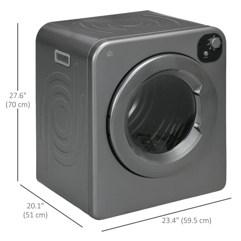 HOMCOM Compact Laundry Dryer Machine, 1300W, 3.22 Cu. Ft. Electric Portable Clothes Dryer with 7 Drying Modes for Apartment or Dorm, Grey