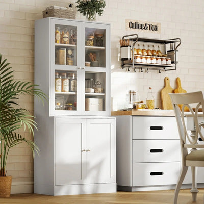 HOMCOM Bookcase Storage Cabinet with Doors, Modern Tall Bookshelf with 2 Adjustable Shelves, Display Unit for Study, Living Room, Home Office, White