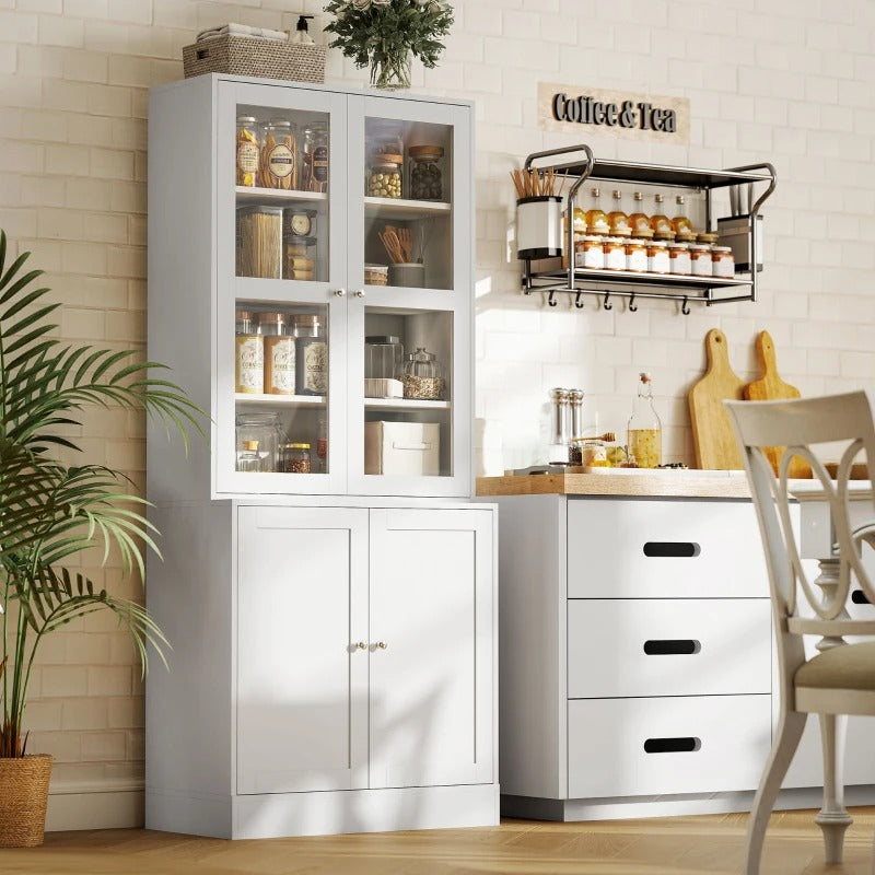 HOMCOM Bookcase Storage Cabinet with Doors, Modern Tall Bookshelf with 2 Adjustable Shelves, Display Unit for Study, Living Room, Home Office, White