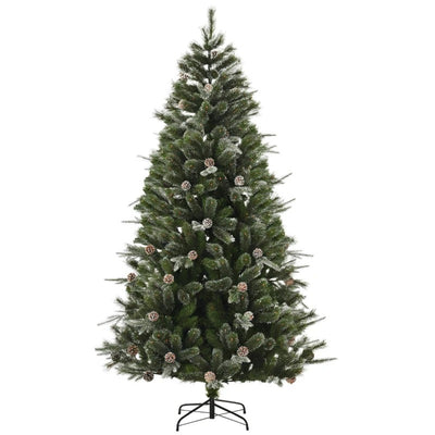 HOMCOM HOMCM 7FT Artificial Christmas Snow Pine Tree Holiday Home Xmas Decoration with Automatic Open, Pinecone, Green