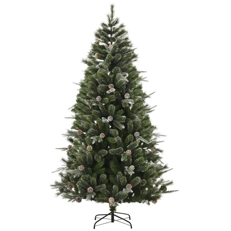 HOMCOM HOMCM 7FT Artificial Christmas Snow Pine Tree Holiday Home Xmas Decoration with Automatic Open, Pinecone, Green