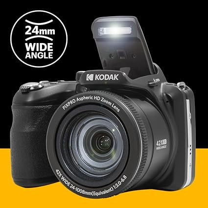 KODAK PIXPRO AZ425-BK 20MP Digital Camera 42X Optical Zoom 24mm Wide Angle Lens 1080P Full HD Video Optical Image Stabilization Li-Ion Battery 3" LCD Vlogging Camera (Black)