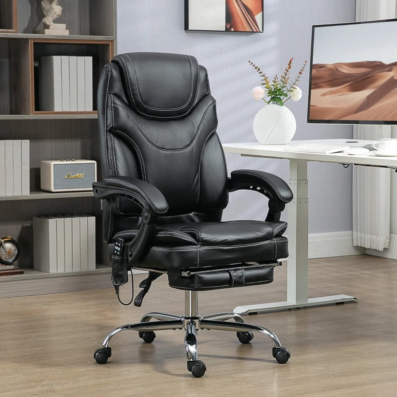 Vinsetto 6 Point Vibration Massage Office Chair, PU Leather Heated Reclining Computer Chair with Footrest, Black