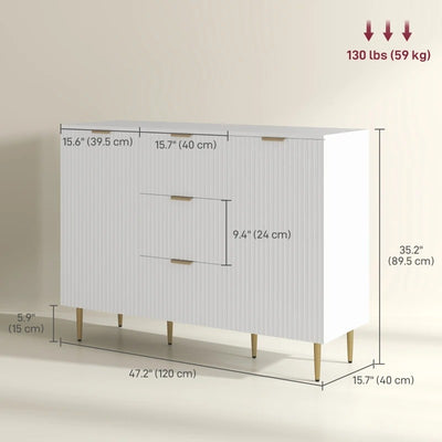 HOMCOM Modern Kitchen Storage Cabinet, Sideboard Buffet Cabinet w/ 3 Drawers and Adjustable Shelves for Kitchen Hallway, White