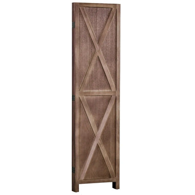 HOMCOM 4-panel Wall Partition Farmhouse Room Separator with Foldable Design Wooden Frame 5.6FT, Walnut