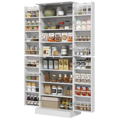 HOMCOM 65 Kitchen Cabinet, Kitchen Pantry Cabinet with 4 Doors and 16 Door Shelves for Dining Room, White