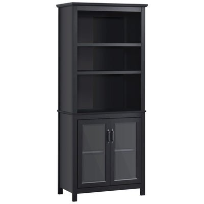 HOMCOM 3-Tier Multifunctional Bookcase, Storage Bookshelf, Display Shelves with Glass Doors, Open Compartments and Adjustable Shelves for Home Office, Living Room, Study, Black