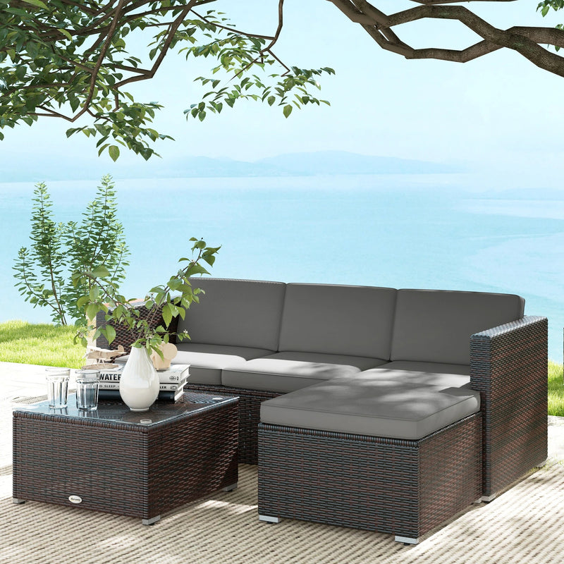 Outsunny Patio Furniture w Soft Cushions, Corner Sofa Sets, Grey