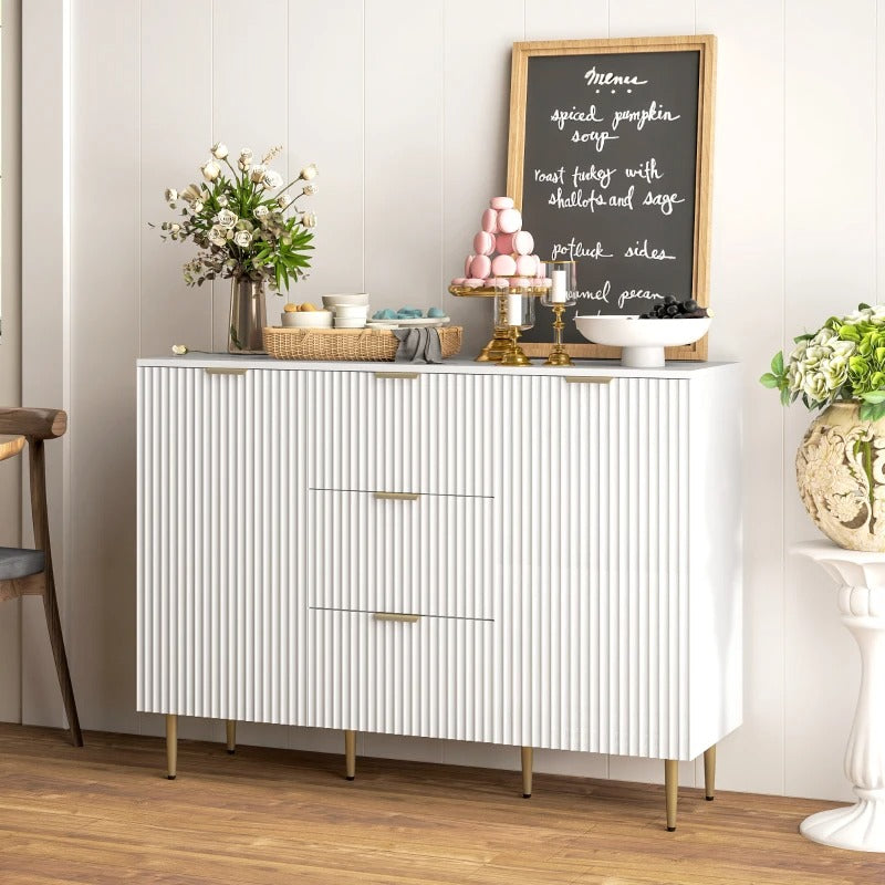 HOMCOM Modern Kitchen Storage Cabinet, Sideboard Buffet Cabinet w/ 3 Drawers and Adjustable Shelves for Kitchen Hallway, White