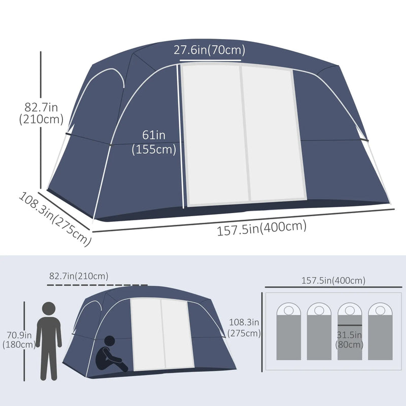 Outsunny Camping Tent, Family Tent 4-8 Person 2 Room, with Large Mesh Windows, Easy Set Up for Outdoor, Traveling, 13&