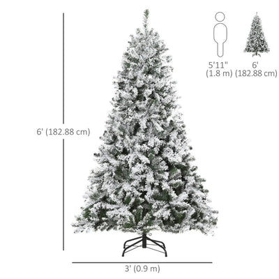 HOMCOM 6ft Snow Flocked Artificial Tree 250 LED Light 928 Branches Christmas Season
