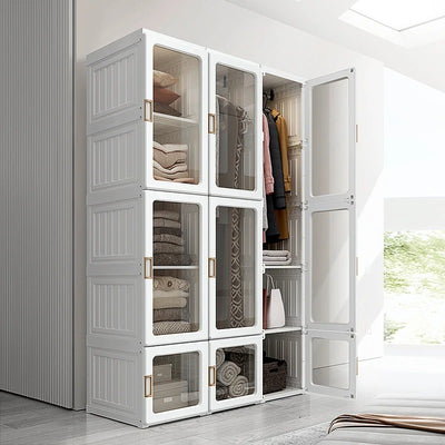 HOMCOM Portable Wardrobe Closet, Bedroom Armoire, Foldable Clothes Organizer with Cube Storage, Hanging Rods, Magnet Doors, White