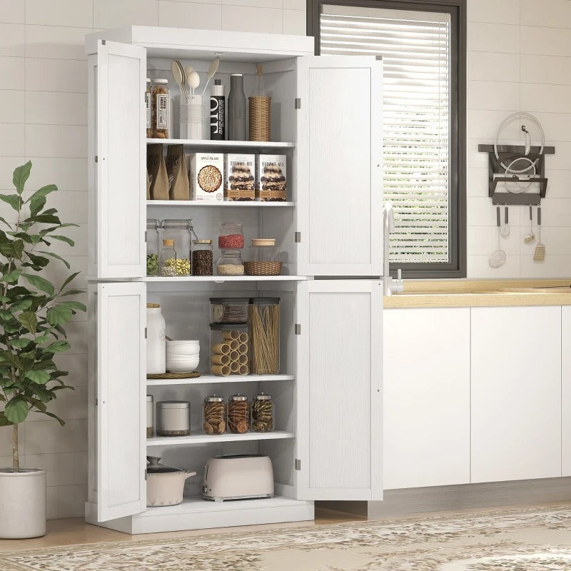 HOMCOM 72.5" Tall Kitchen Pantry Storage Cabinet with Adjustable Shelves & 4 Doors, White