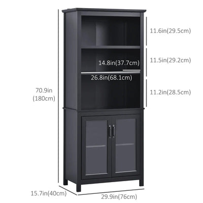 HOMCOM 3-Tier Multifunctional Bookcase, Storage Bookshelf, Display Shelves with Glass Doors, Open Compartments and Adjustable Shelves for Home Office, Living Room, Study, Black