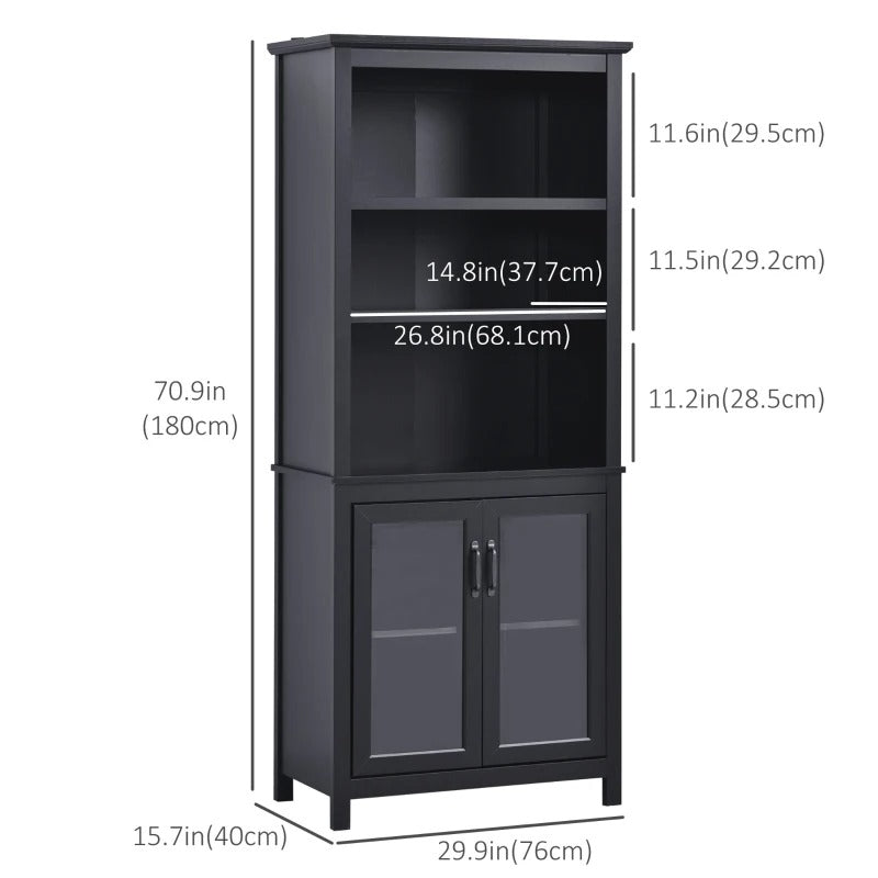 HOMCOM 3-Tier Multifunctional Bookcase, Storage Bookshelf, Display Shelves with Glass Doors, Open Compartments and Adjustable Shelves for Home Office, Living Room, Study, Black