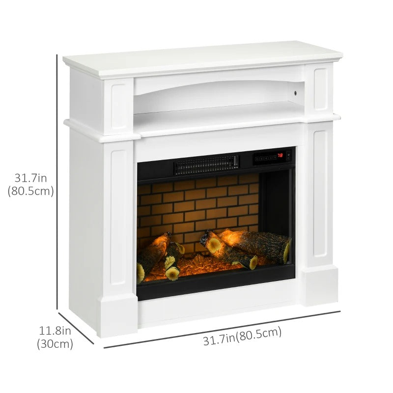 HOMCOM Electric Fireplace with Mantel, Freestanding Heater Corner Firebox with Remote Control, 700W/1400W, White