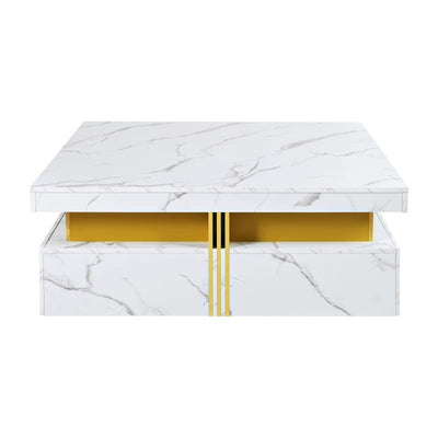 Modern Square Storage Coffee Table with 4 Drawers, MDF Construction, Ample Storage with Four Drawers, 33.5" L x 33.5" W x 16.5" H, White