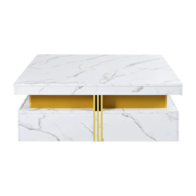 Modern Square Storage Coffee Table with 4 Drawers, MDF Construction, Ample Storage with Four Drawers, 33.5" L x 33.5" W x 16.5" H, White