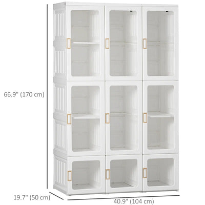 HOMCOM Portable Wardrobe Closet, Bedroom Armoire, Foldable Clothes Organizer with Cube Storage, Hanging Rods, Magnet Doors, White