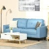 HOMCOM 3-Seater Sofa, Mid-Century Linen Couch with Upholstered Seat, Button-Tufted Back Cushion and Rubber Wood Legs for Living Room, Bedroom, Blue