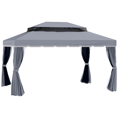 Outsunny 13' x 10' Patio Gazebo, Double Roof Outdoor Gazebo Canopy Shelter with Netting & Curtains, Strong Aluminum Frame, Dark Grey