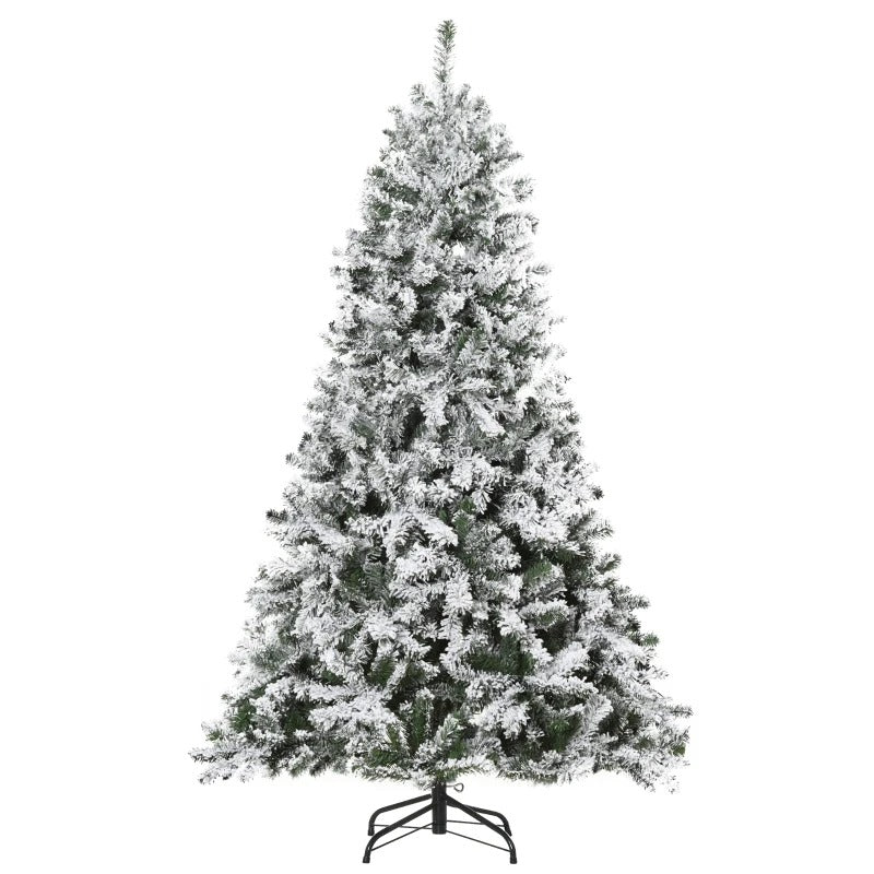 HOMCOM 6ft Snow Flocked Artificial Tree 250 LED Light 928 Branches Christmas Season