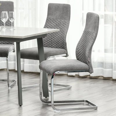 HOMCOM Set of 2 Dining Chairs High Back Accent Chair for Dining Room, Living Room with Bent Metal Base, Grey