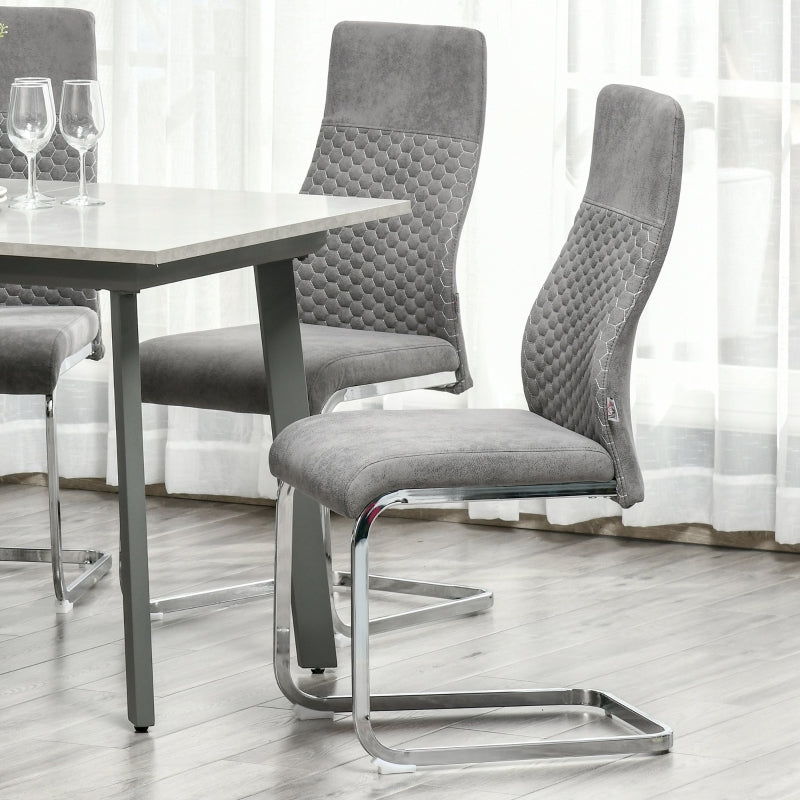 HOMCOM Set of 2 Dining Chairs High Back Accent Chair for Dining Room, Living Room with Bent Metal Base, Grey