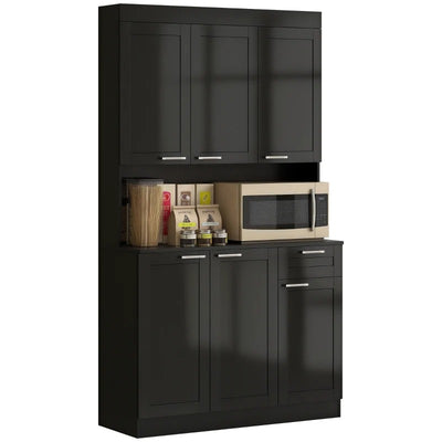 HOMCOM 71" Kitchen Pantry Cabinet, Storage Buffet with Hutch, Adjustable Shelves for Living Room, High Gloss Black