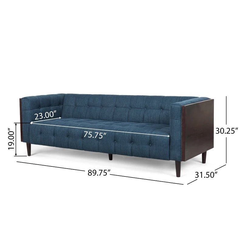 3-Seater Contemporary Sofa with Button Tufted Waffle Stitching, Daybed Perfect for Living Room, 89.5&