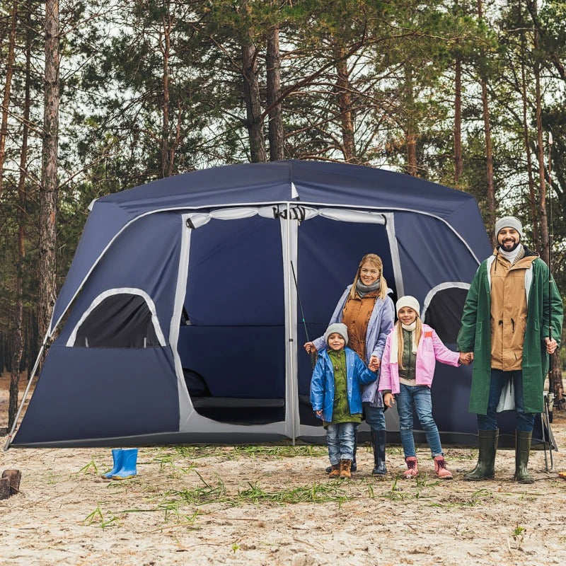 Outsunny Camping Tent, Family Tent 4-8 Person 2 Room, with Large Mesh Windows, Easy Set Up for Outdoor, Traveling, 13&