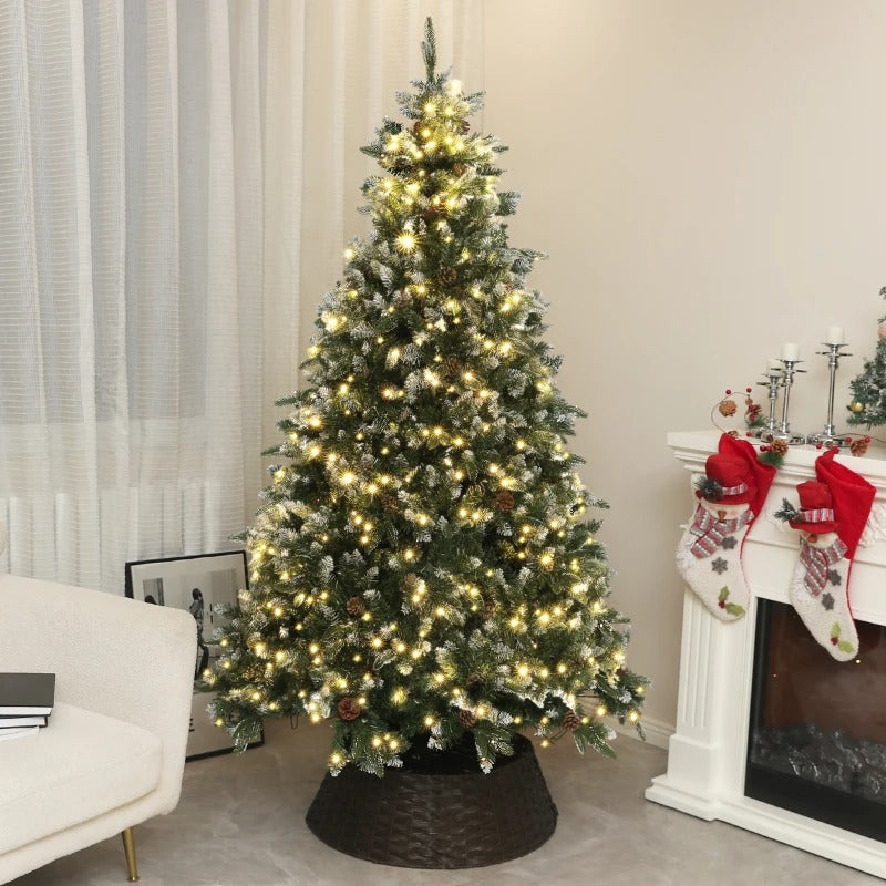 HOMCOM 7 Foot Prelit Artificial Christmas Tree with Dual Colour LED Light, Hinged Xmas Tree for Home Office Holiday