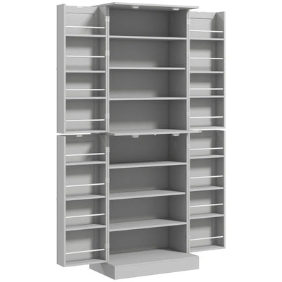 HOMCOM 65" Kitchen Cabinet, Kitchen Pantry Cabinet with 4 Doors and 16 Door Shelves for Dining Room, Grey