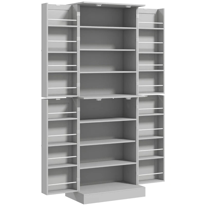 HOMCOM 65" Kitchen Cabinet, Kitchen Pantry Cabinet with 4 Doors and 16 Door Shelves for Dining Room, Grey