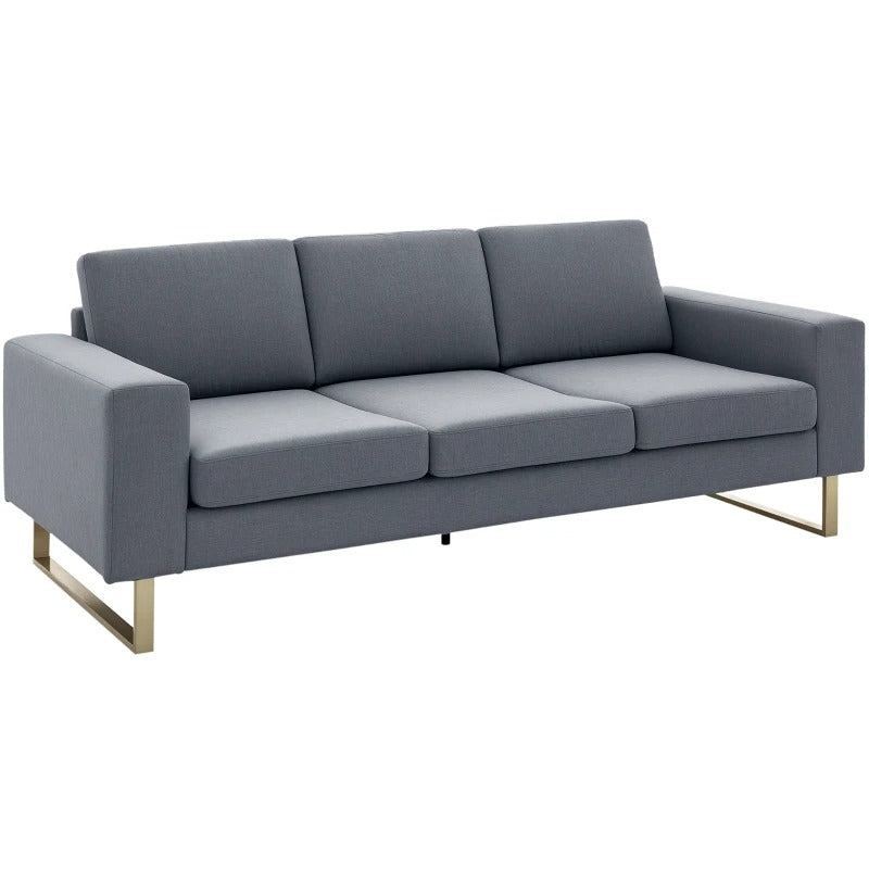 HOMCOM 3 Seater Sofa, Linen Upholstered Cozy Padded Couch with Steel Leg, Backrest and Wide Armrest, for Living room, Bedroom, Grey