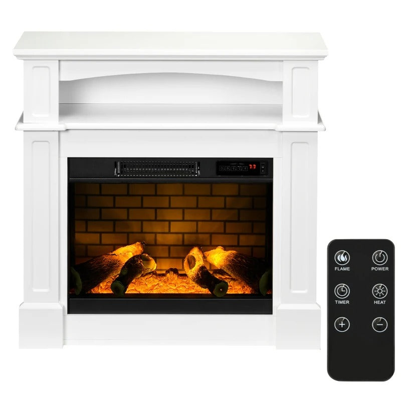 HOMCOM Electric Fireplace with Mantel, Freestanding Heater Corner Firebox with Remote Control, 700W/1400W, White
