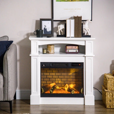 HOMCOM Electric Fireplace with Mantel, Freestanding Heater Corner Firebox with Remote Control, 700W/1400W, White