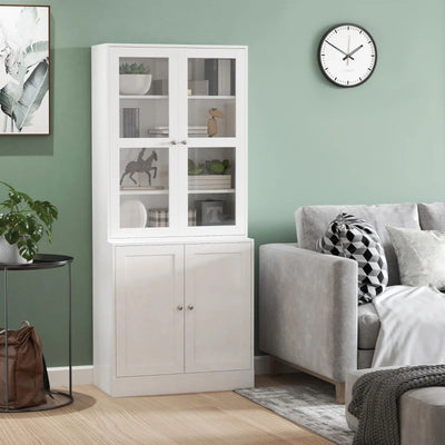 HOMCOM Bookcase Storage Cabinet with Doors, Modern Tall Bookshelf with 2 Adjustable Shelves, Display Unit for Study, Living Room, Home Office, White