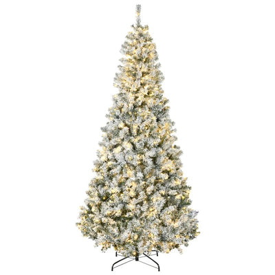 HOMCOM 7.5ft Artificial Prelit Christmas Tree with Warm White LED Light, Snow Flocked Branches, Metal Base, Xmas Tree