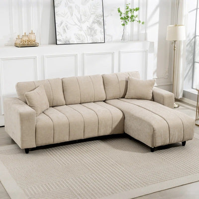 HOMCOM Sectional Couch with Integrated Seat, 3 Seater L-Shaped Sofa with Changeable Chaise, Spring Cushion, 2 Pillows, Beige