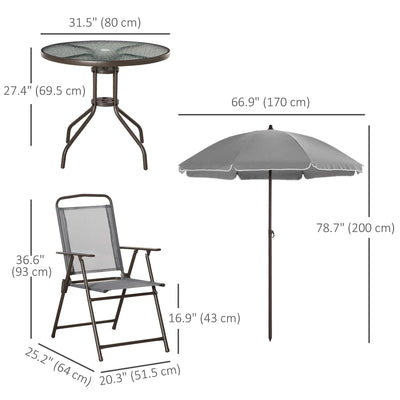 Outsunny 6 Pieces Outdoor Dining Set for 4 with Umbrella Patio Outdoor Furniture Set with Round Table 4 Folding Chairs Grey