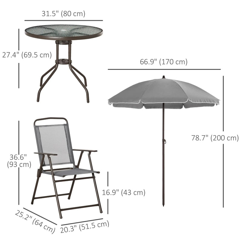 Outsunny 6 Pieces Outdoor Dining Set for 4 with Umbrella Patio Outdoor Furniture Set with Round Table 4 Folding Chairs Grey